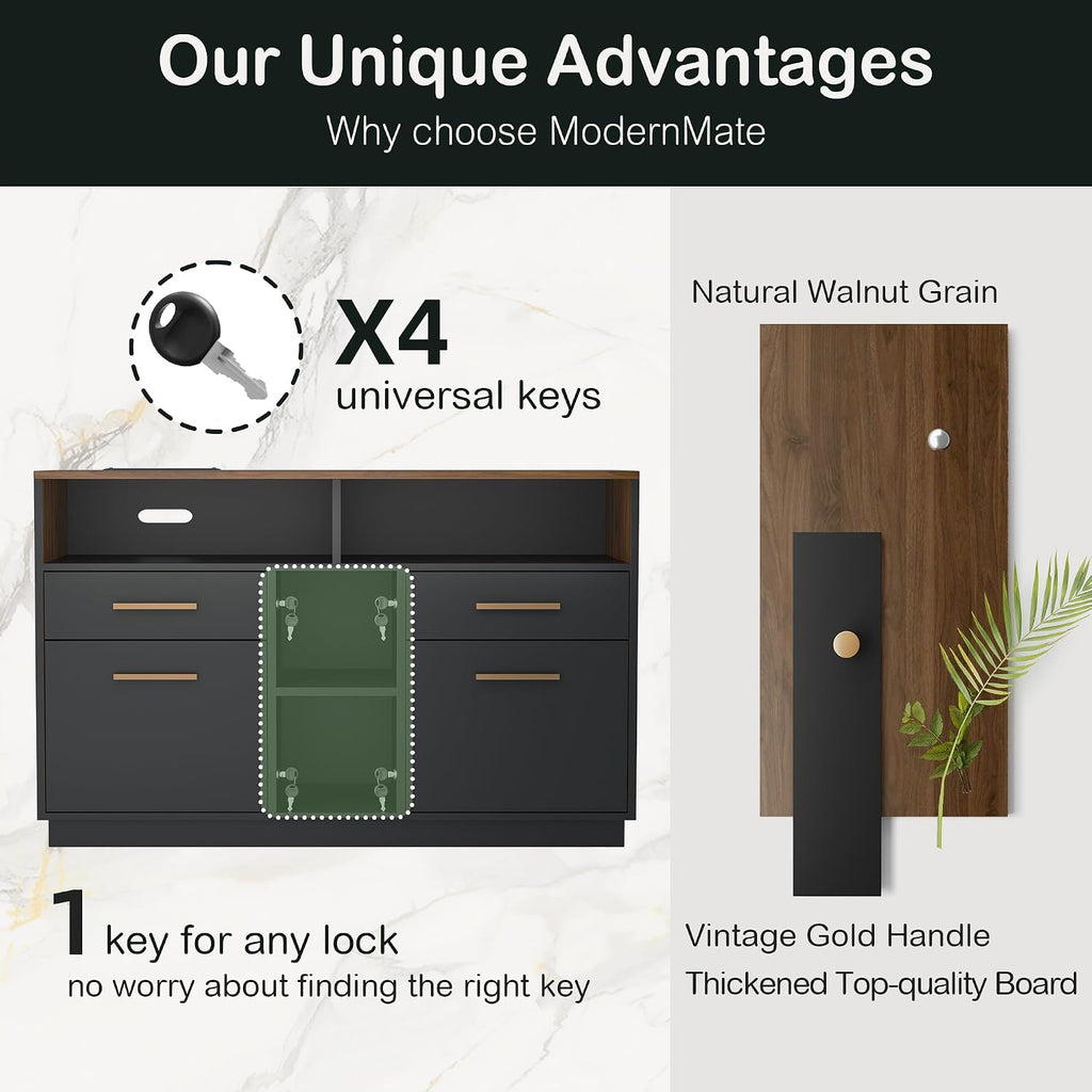 4 Drawer File Cabinet with Lock, Filing Cabinet | Office Credenza with File Drawers, Fits A4/Letter Size, Printer