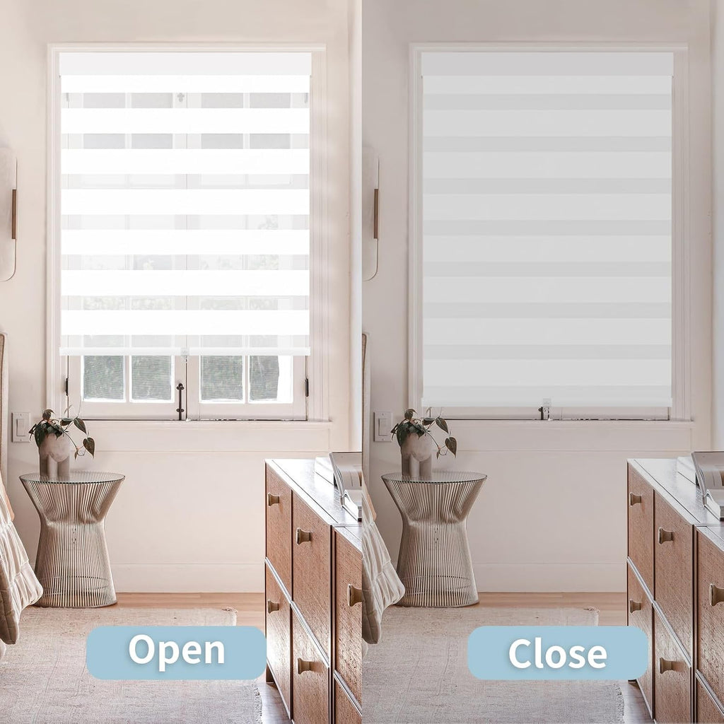 Cordless Zebra Blinds for Windows (29" W X 72" H, White) Free-Stop Zebra Roller Shades Dual Layer Light Filtering