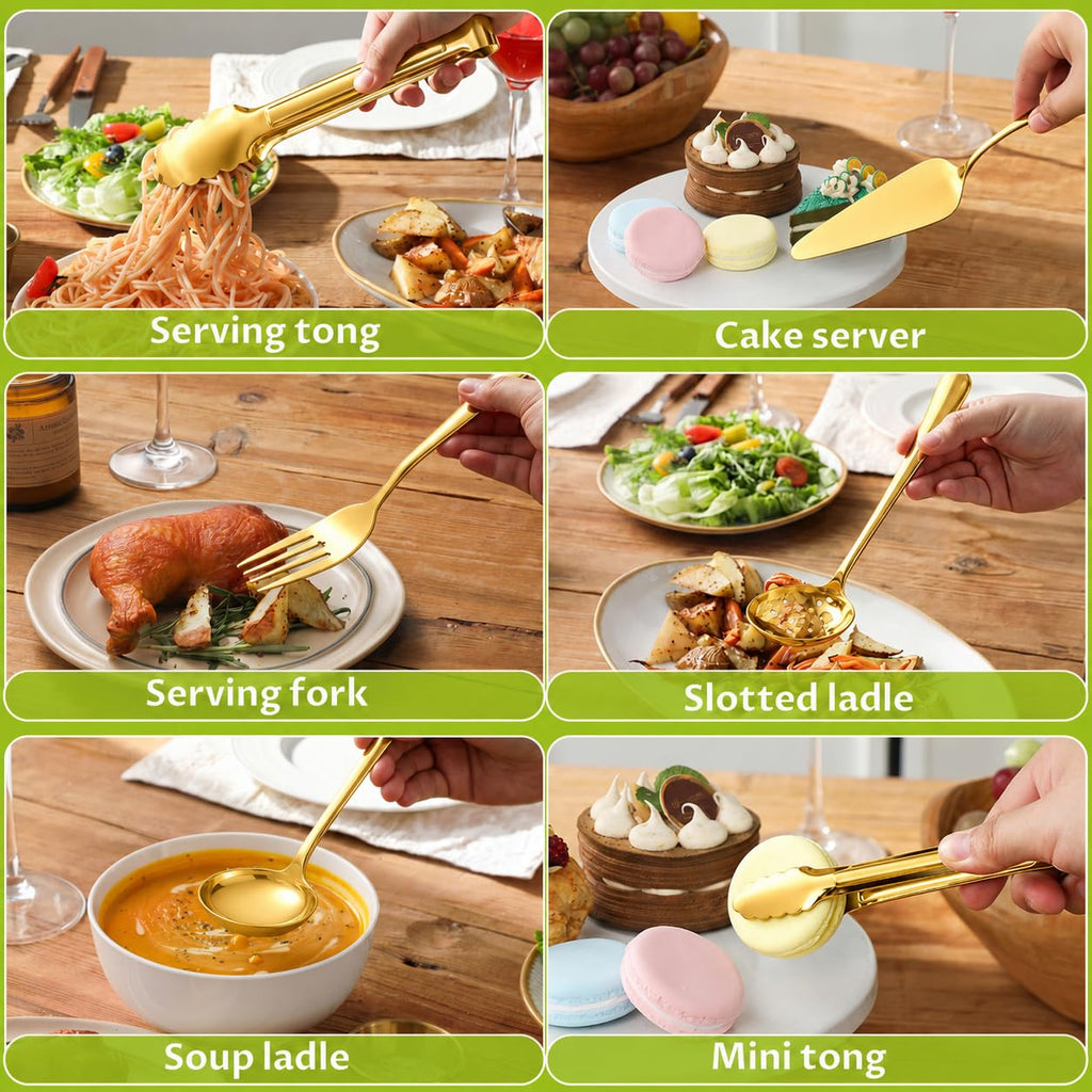 17 Pcs Serving Utensils, Stainless Steel Flatware Serving Tools Kit
