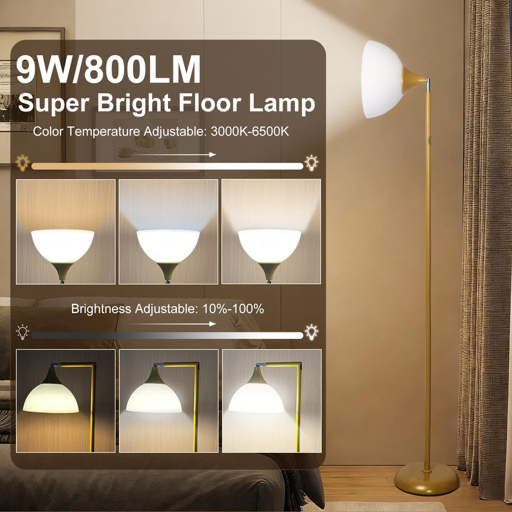 Torchiere LED Floor Lamp, 76" Adjustable light head with Remote, Gold