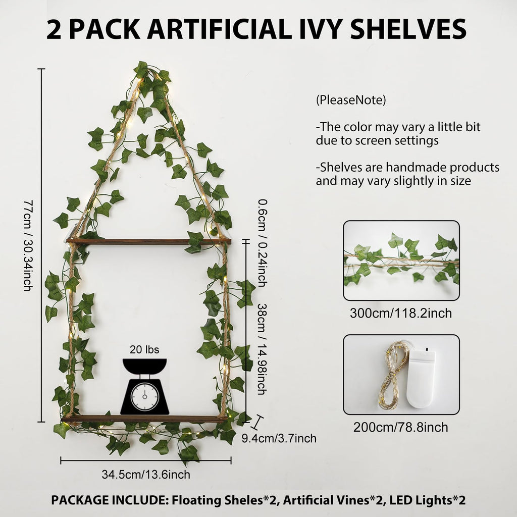 Floating Shelves Boho Wall Decor, 2 Tier Hanging Shelf Room Decor