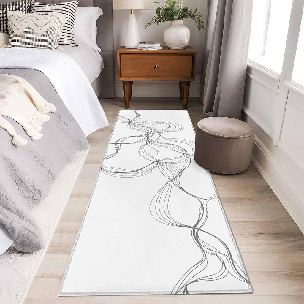 Area Rug Abstract Minimalist Line on White Soft Non-Slip Washable Felt Carpet Pad, Modern Art Area Rugs Bedroom