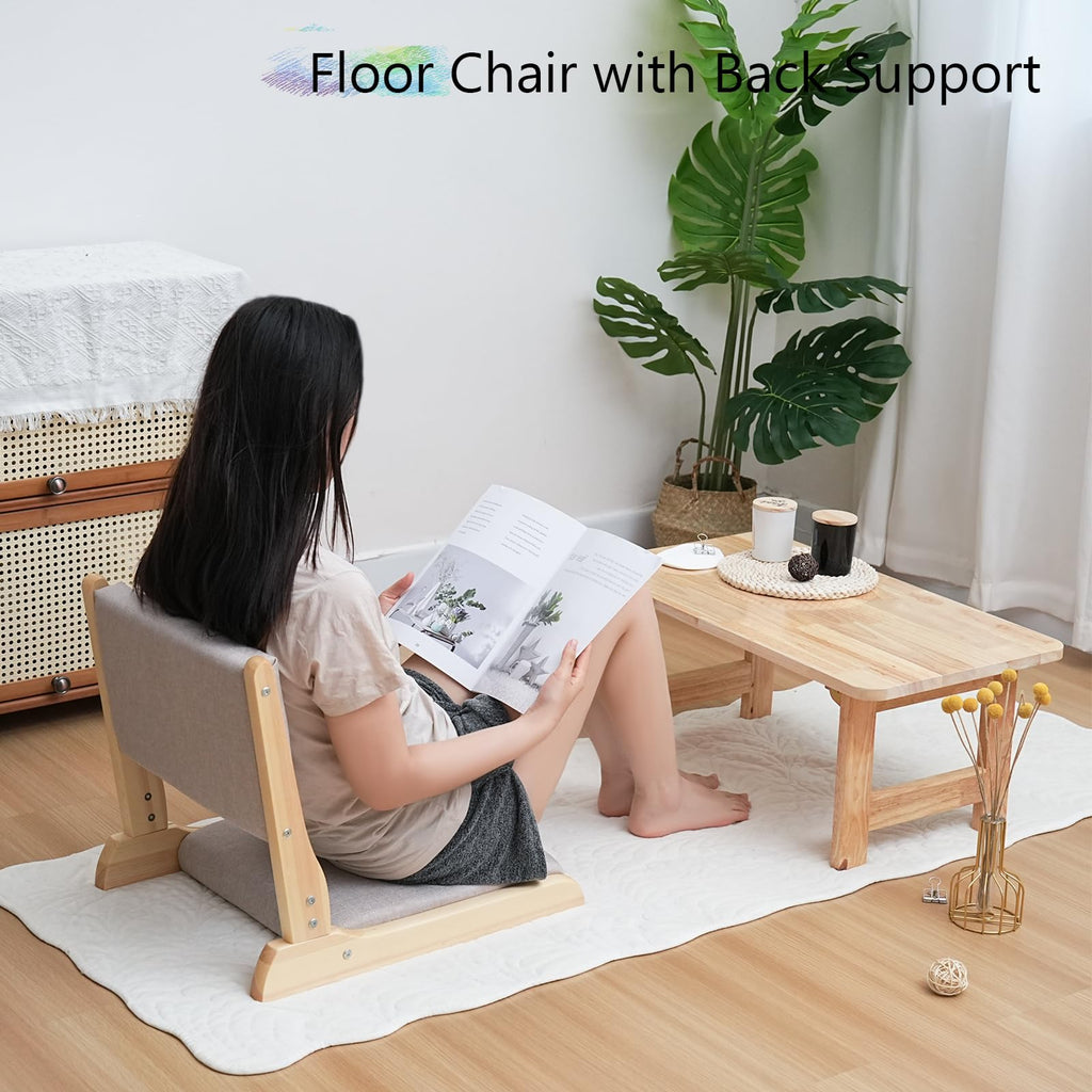 Japanese Floor Chair with Back Support, Foldable Meditation Chair, Legless Tatami Chair with Cushion, Floor Seat