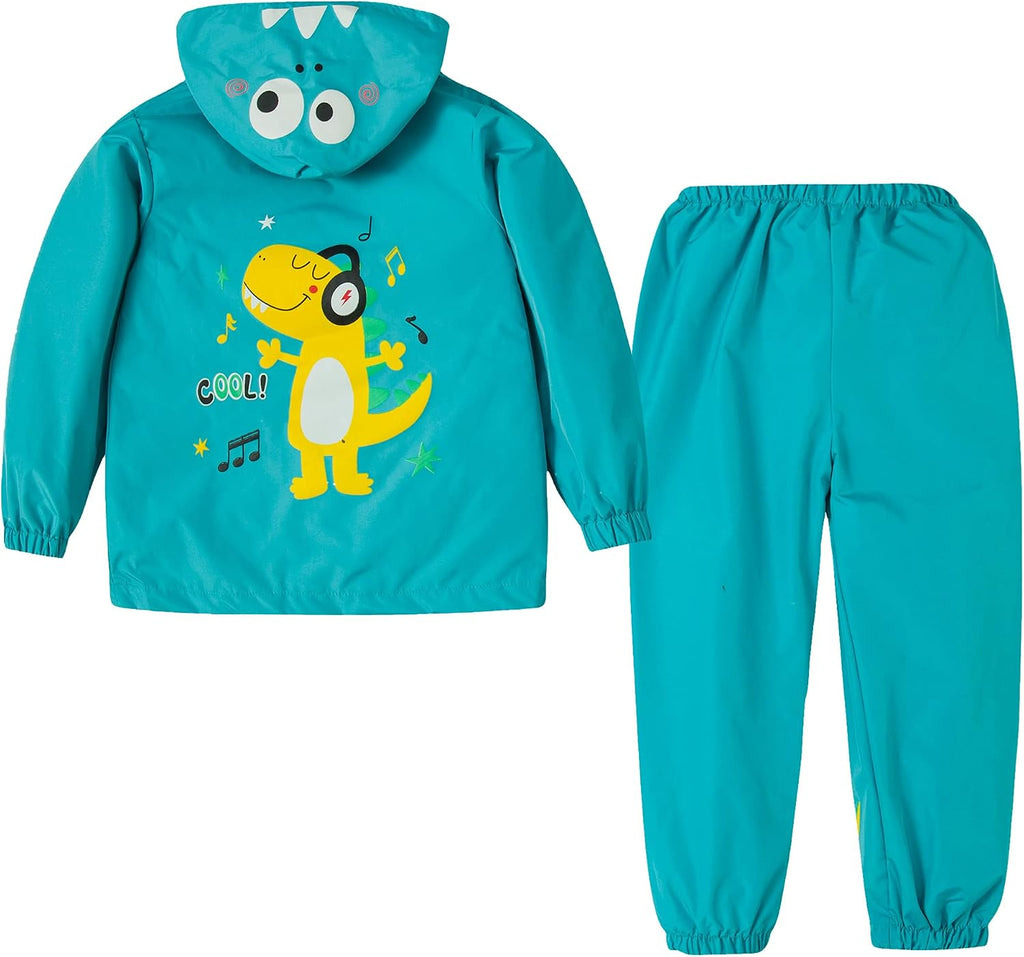 Toddler Kids Rain Suit Waterproof Rain Coat Hooded Jacket & Pants 2Pcs