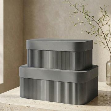 Decorative Storage Boxes with Lids Fluted Photo Organizer Bins - Set of 2