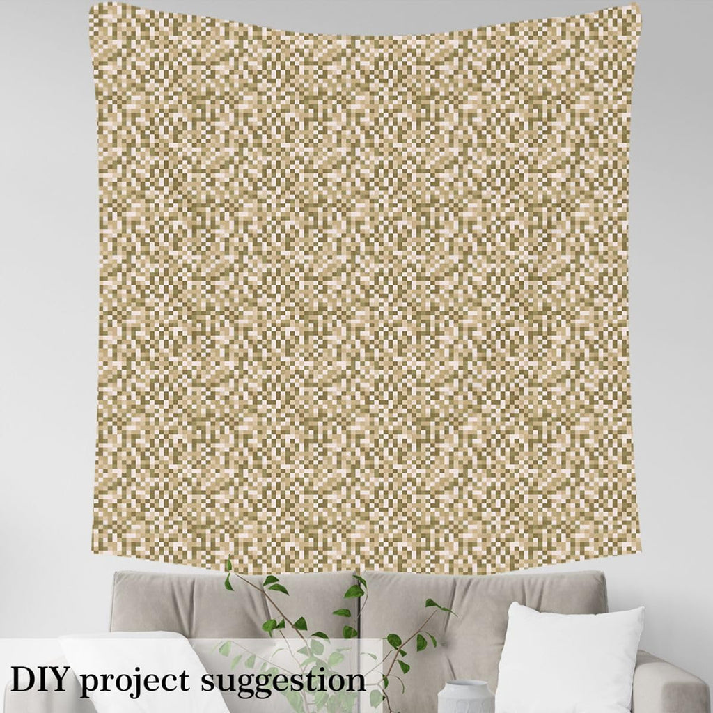 Pixelated Miners Fabric by The Yard Soft Polyester, Champagne Green Grid Fabric DIY Projects, Modern Geometric Games