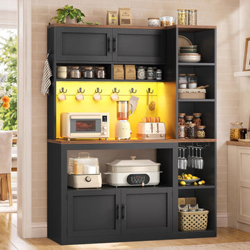 Farmhouse Bakers Rack Coffee Bar Cabinet with Storage, Power Outlet