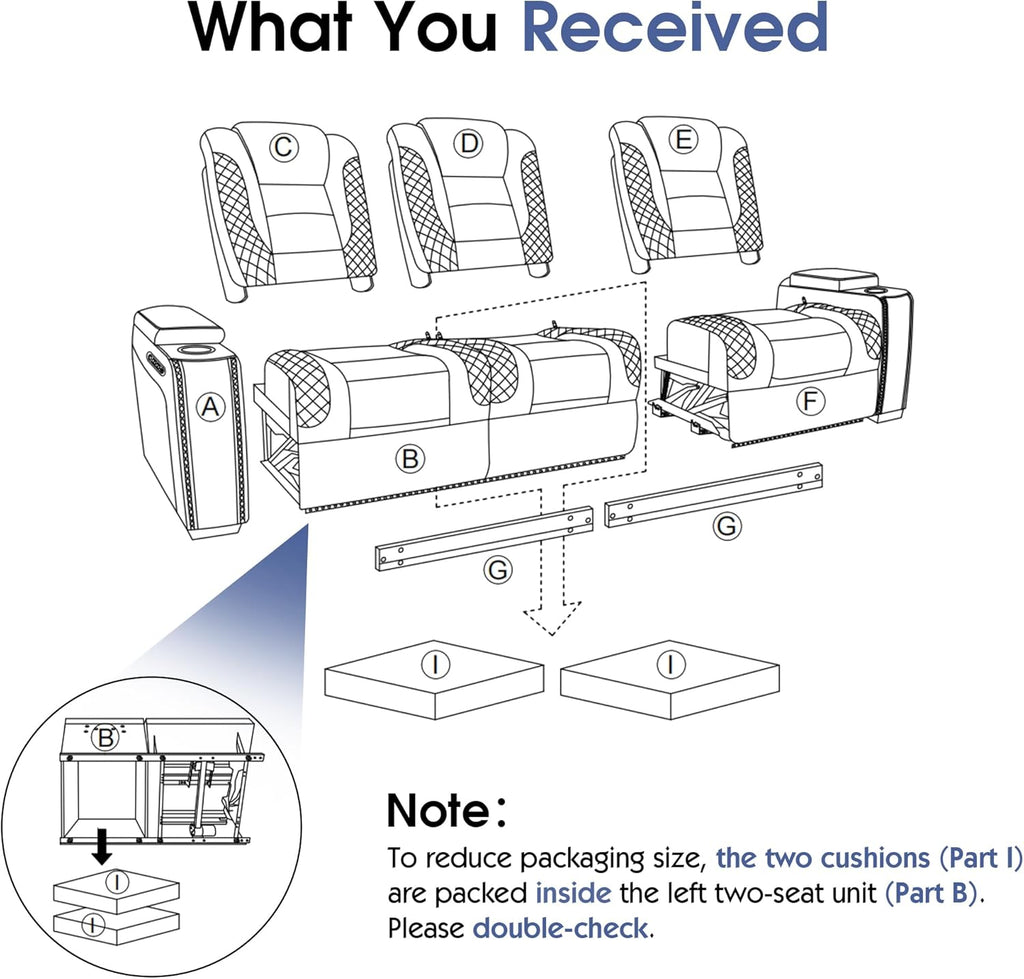 VanAcc Home Theater Seating, Power Movie Loveseat Recliner with USB & Wireless Charging