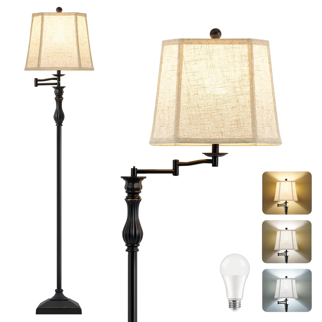 62" Black Floor Lamp with 350° Adjustable Swing Arm