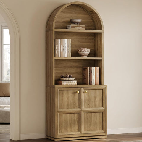 81" Tall Arched Bookcase, Large Bookshelves with Storage