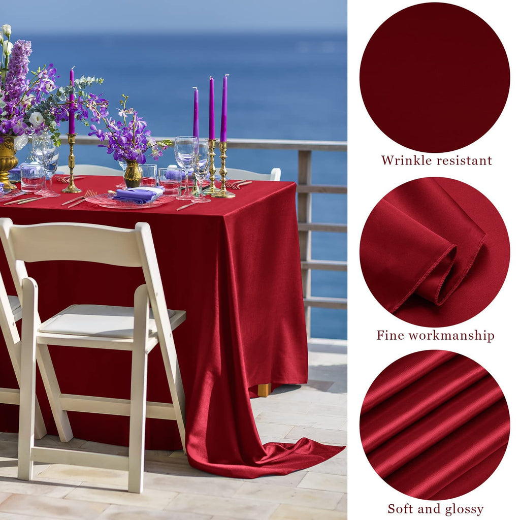 4 Pack Burgundy Satin Tablecloth 102 x 58 Inch Overlay Table Cover