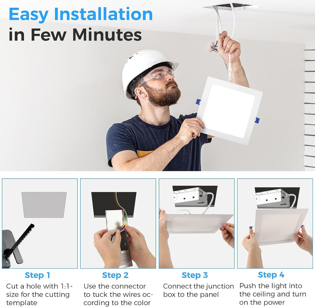 12 Pack 6 Inch Square LED Recessed Lighting, 5CCT, 15W, Dimmable