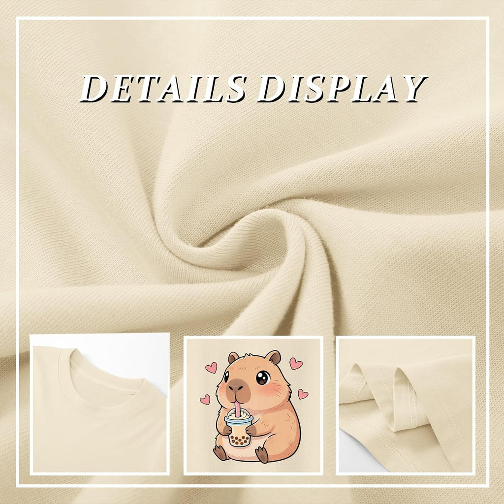Capybara Shirt for Girls Cute Graphic Tees Kids Kawaii Animal Print T Shirts Funny Cartoon Summer Cotton Tops