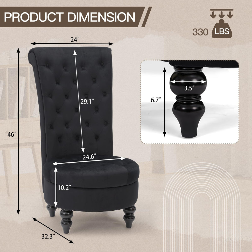 High Back Velvet Tufted Royal Throne Accent Chair, Dark Black