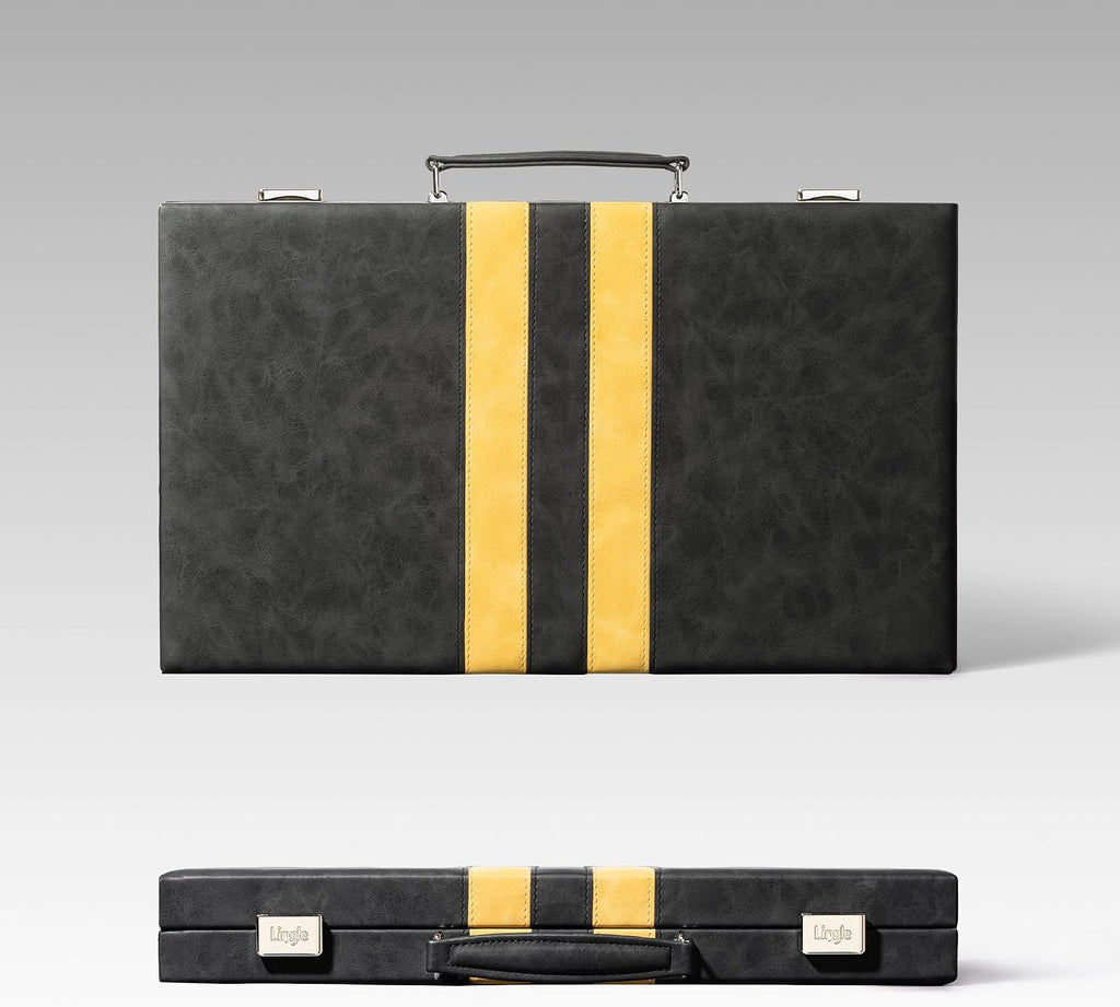 15inch Backgammon Sets for Adults, Classic Backgammon Board with Unique Checkers Dice, Faux Leather Exterior