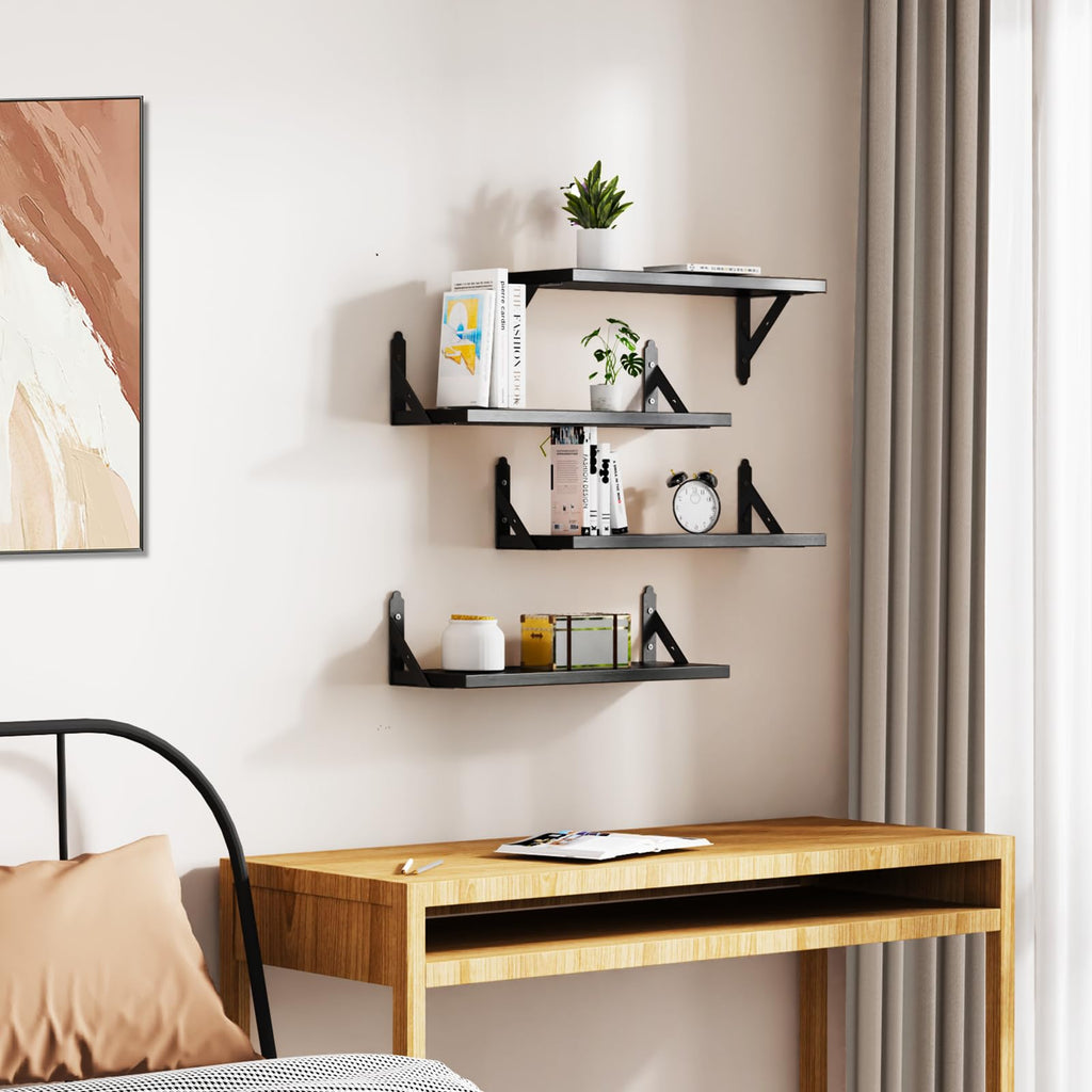Wood Wall Floating Shelves Set of 4, 17" x 6" - Black