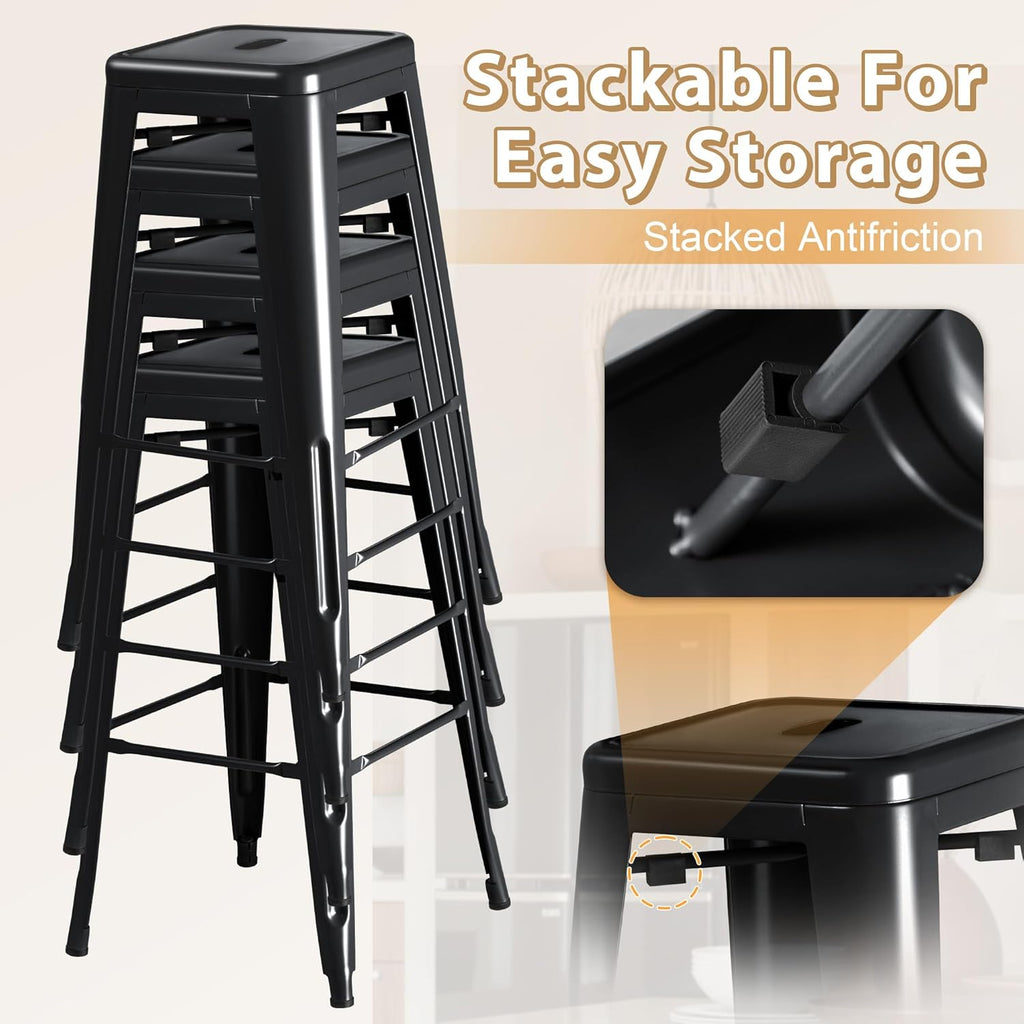 30 Inch Metal Bar Stools Set of 4, Counter Height Stools, Industrial Bar Chairs Patio Stool Stackable Stool