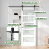32x80 White Glass Barn Door with 5.5FT 66inch Sliding Doors Hardware Kit Included & Handle,PVC Surfa