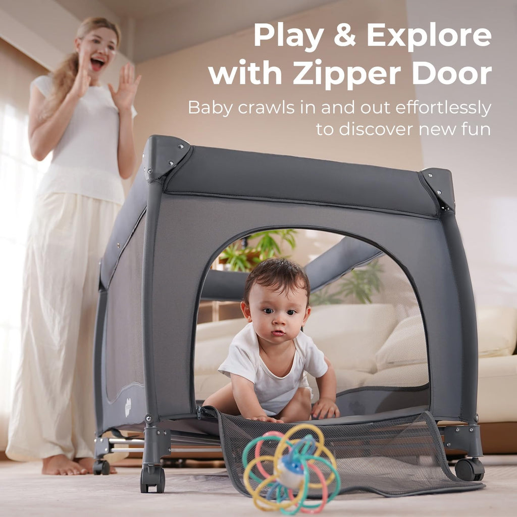 Play Yard with Bassinet, One-Step Setup Portable Baby Playpen
