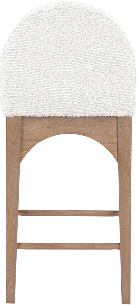 394Cream-C Waldorf Collection Art Deco Stool with Rich Cream Boucle Fabric, Solid Ash Wood, Natural Finish, Counter