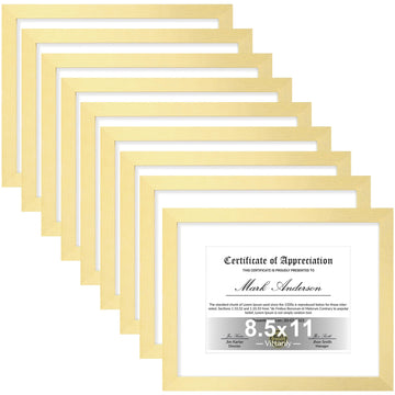 8.5x11 Picture Frames Set of 9 for Wall Mount or Tabletop, Gold