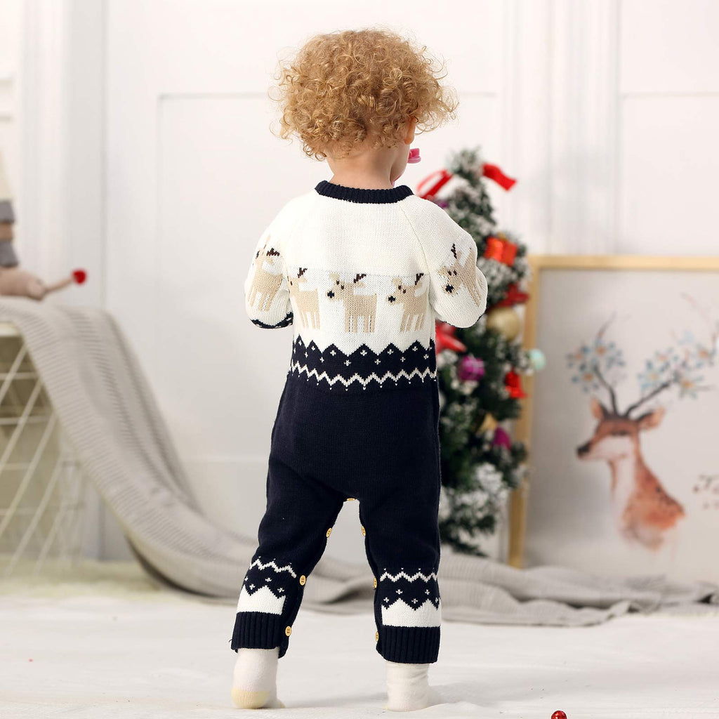 Baby Christmas Sweater Toddler Reindeer Outfit Long Sleeve Red Clothes (Deep Blue-Jumpsuit, )
