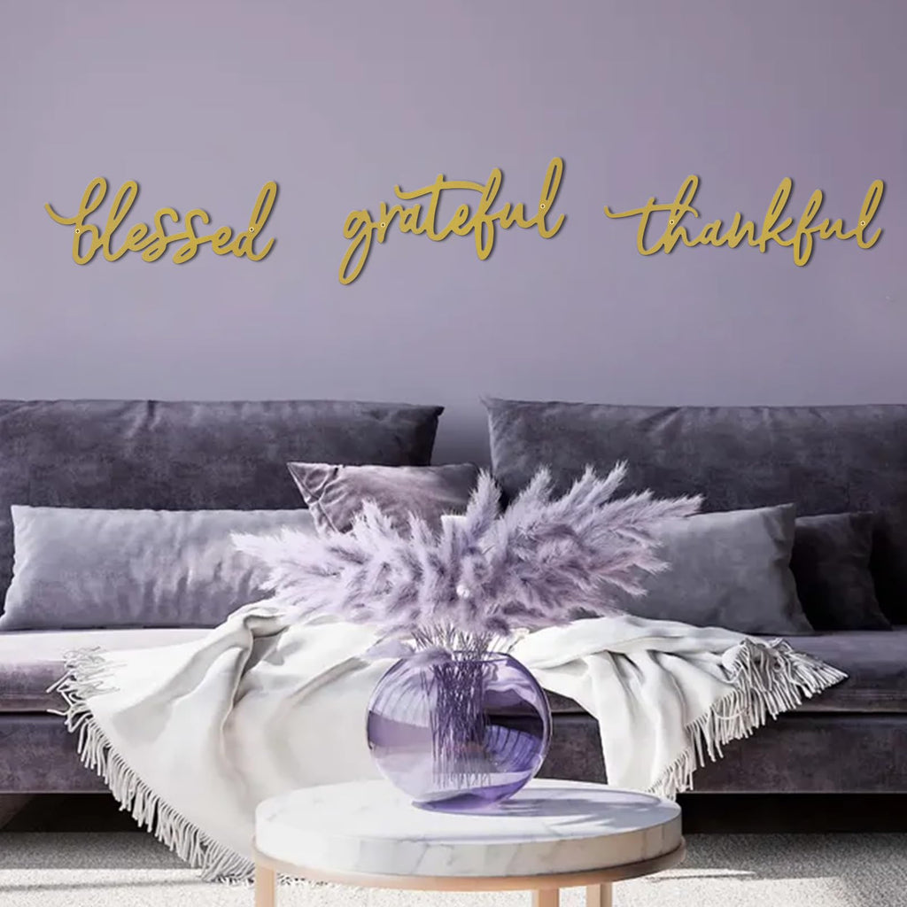 Thankful Grateful Blessed Letter Sign Metal Wall Decor, 3 Piece Gold Letters Wall Art Bedroom Metal Words Wall Decor