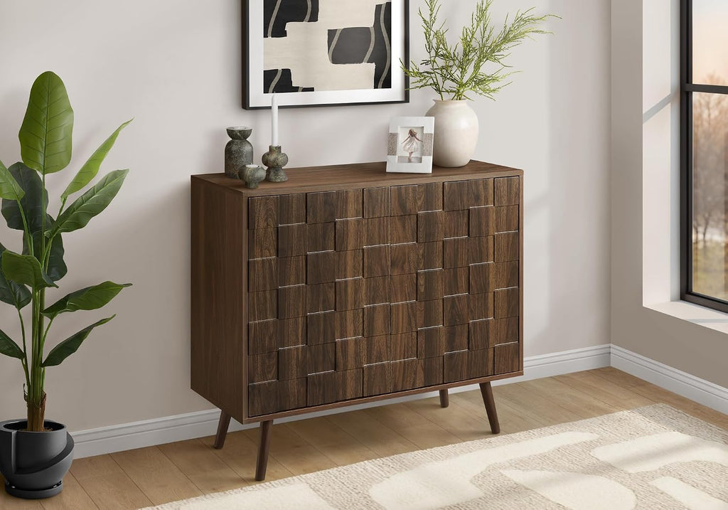 I 2789 Accent Chest, 36" Wide, 2 Door Cabinet, Storage, Decorative, Dark Walnut Laminate, Mid Century, Transitional