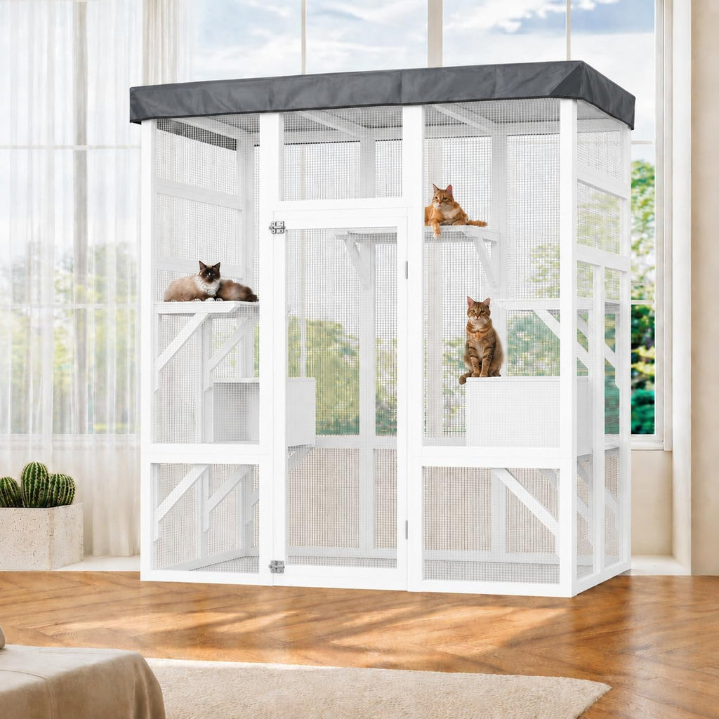 70 Inch Catio Cat Enclosure, Cat Patio House with 5 Platforms