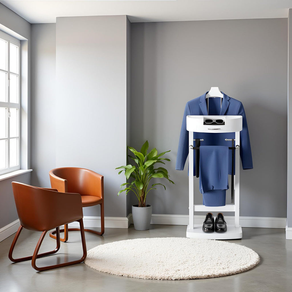 Wood Valet Stand with Tray, Clothes Valet Stand for Men, Suit Valet Stand with Sturdy Base, 17x13.4x41.96in