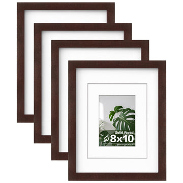 8x10 Picture Frames Made of Solid Wood with Plexiglass, Display Pictures 4x6/5x7 with Mat or 8x10 Without Mat Set of