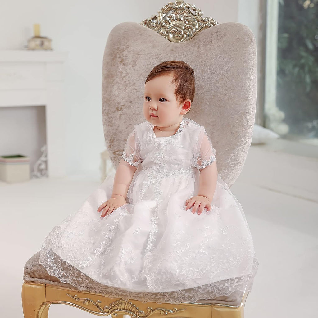 Baby Girl Baptism Dress 3PCS Infant Embroidered Christening Formal Gowns Outfit for Party Wedding