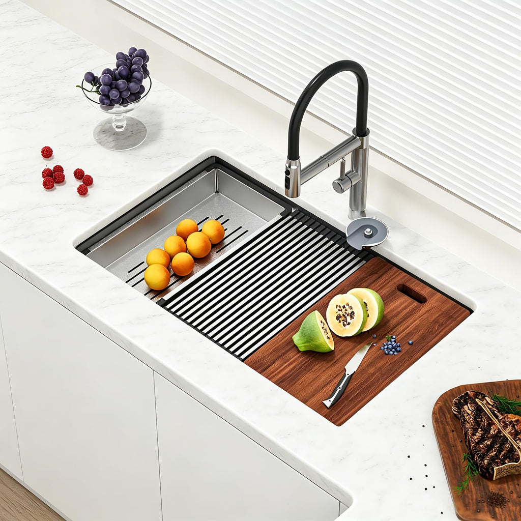 32 Inch Undermount Workstation 16 Gauge 304 Stainless Steel Single Bowl Kitchen Sink Handmade Smart Sinks with