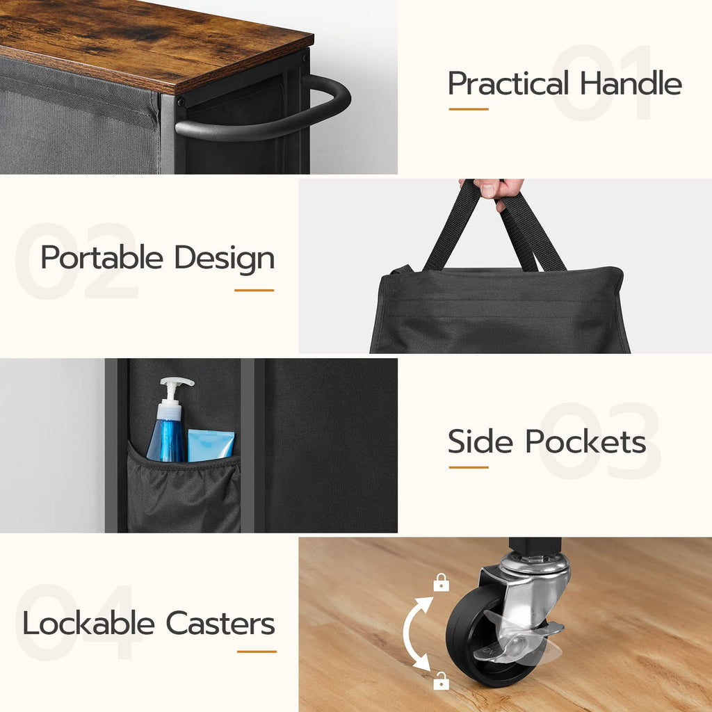 Slim Laundry Hamper with Lid, 11Gal Rolling Laundry Basket with Wheels, Laundry Sorter with Side Pockets and Handle