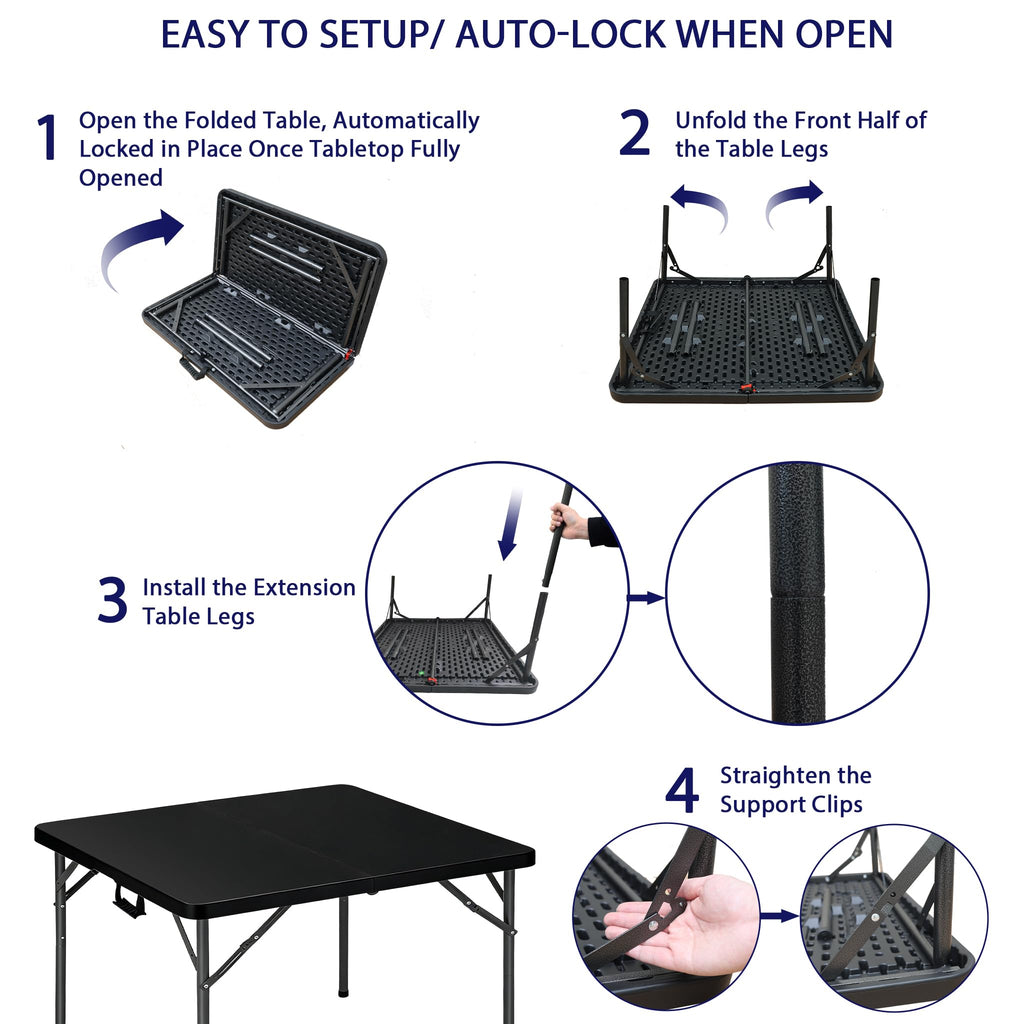 34" Square Folding Card Table, Fold in Half Heavy Duty Portable Table with Removable Legs and Carrying Handle, White