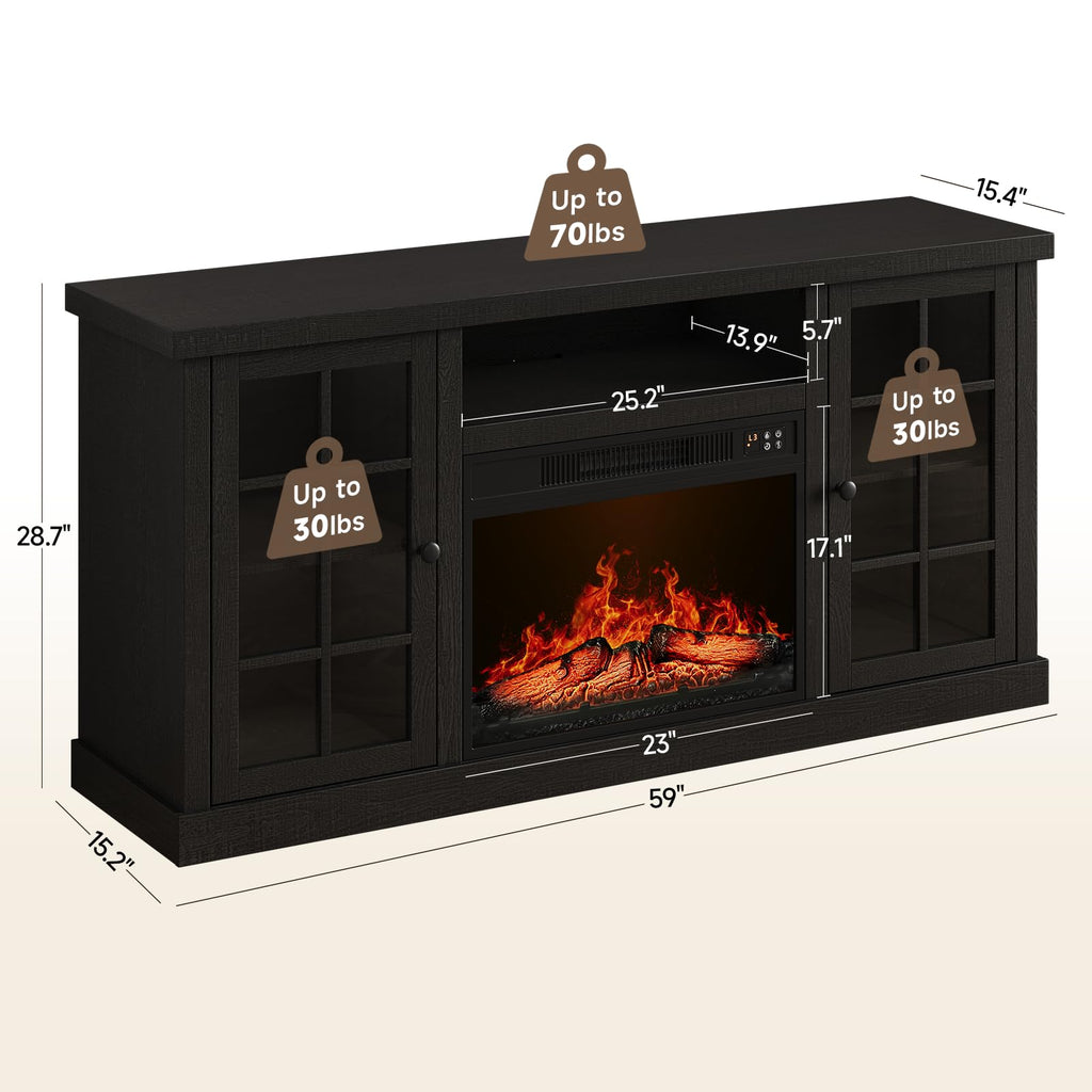 59 Inch with 23" Electric Fireplace, Black