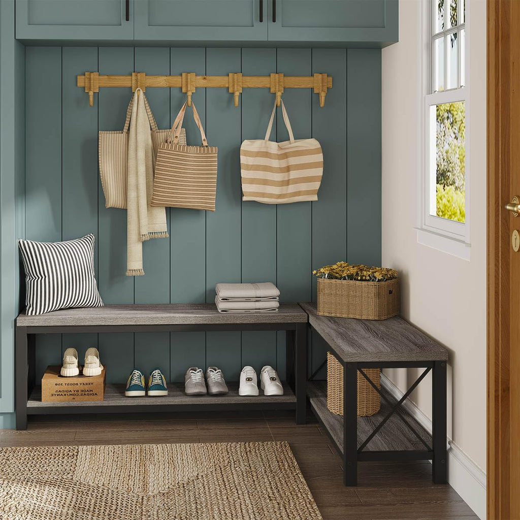 Entryway Shoe Bench with Storage, 47" Modern Mudroom Bench, Grey