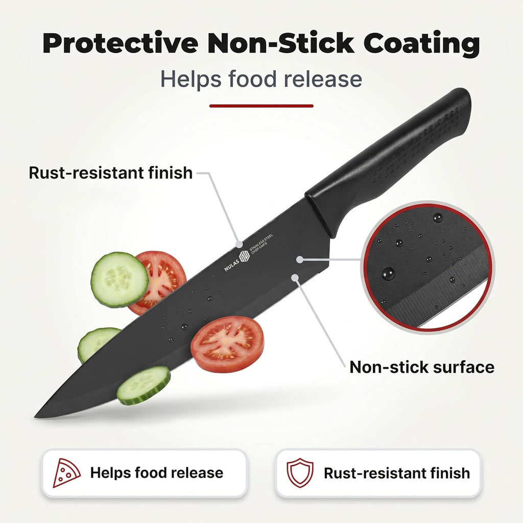Knife Set, 15-Piece Kitchen Knife Set with Block and Built-in Sharpener, Dishwasher Safe, Non-slip Handle, 6 Steak