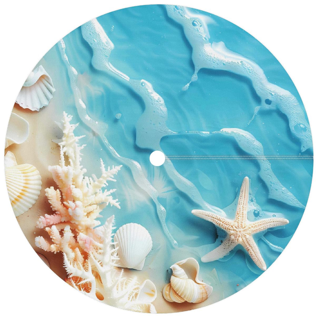 Costal Beach Sea Ocean Round Outdoor Tablecloth with Umbrella Hole 45-56 inch Patio Table Cover Hidden Zipper