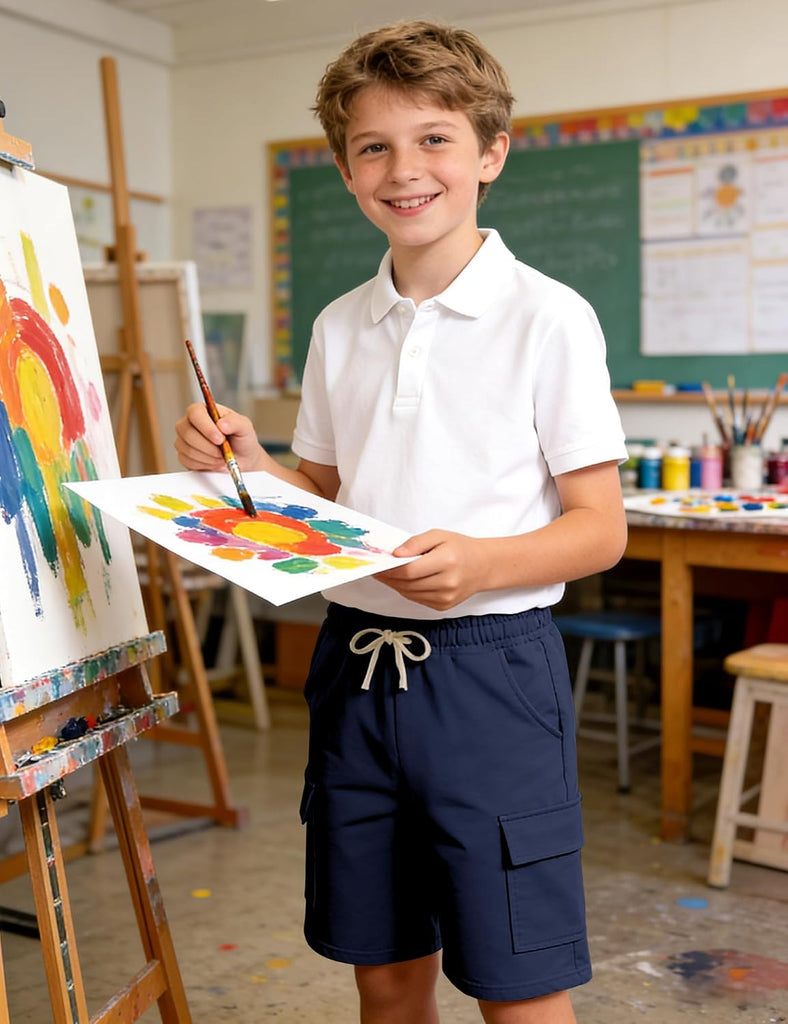 Boys Cargo Shorts Kids Athletic Cotton School Shorts with Pockets