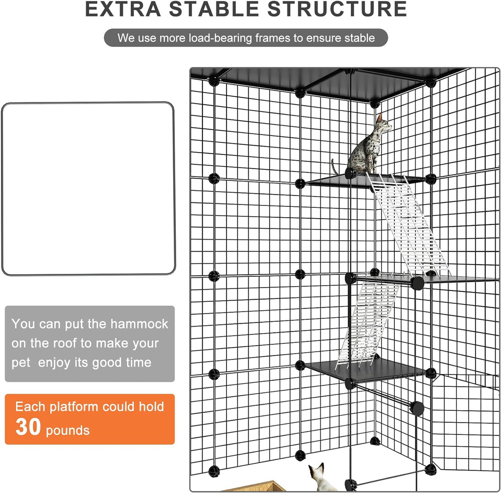 Cat Large Enclosure - DIY Catio Ideal for 1-3 Cats, Indoor & Outdoor, Detachable Metal Wire Kennel, 2x3x4 Exercise