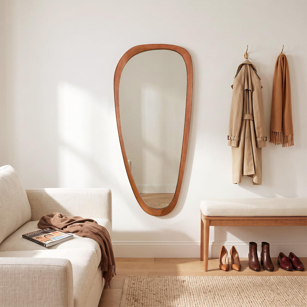 Asymmetrical Mirror, Irregular Mirror Full Length, Boho Wall Mirrors Decorative Living Room Entryway Hall, Mid