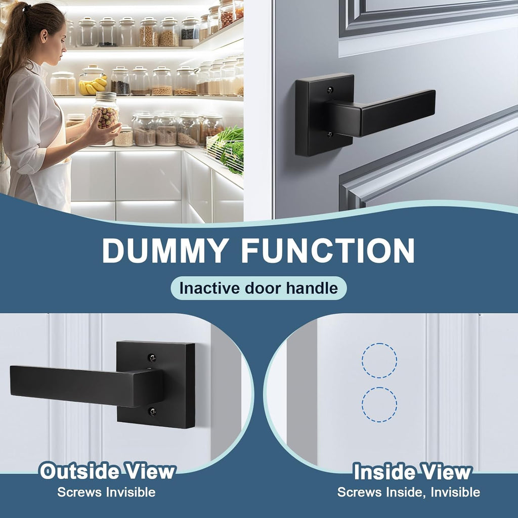 2 Pack Matte Black Square Dummy Door Handles Hallway Closet Interior Door Knobs Fake Door Levers Single Side Door