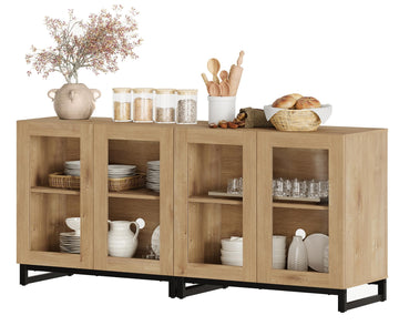 Sideboard Buffet Cabinets, Modern Credenza Sideboard with Adjustable Shelf and Metal Base, Coffee Bar Cabinet Accent