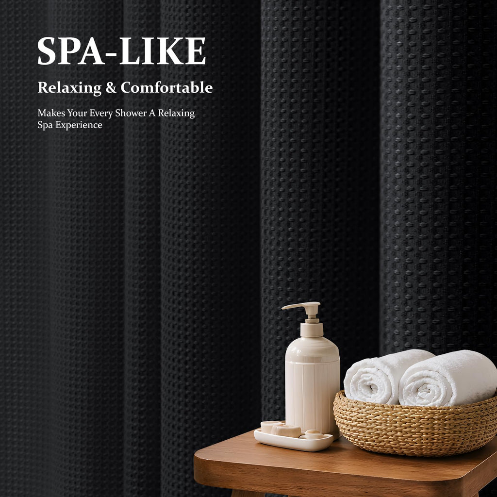 Extra Long Waffle Shower Curtain 256 GSM Fabric 72x90 Black