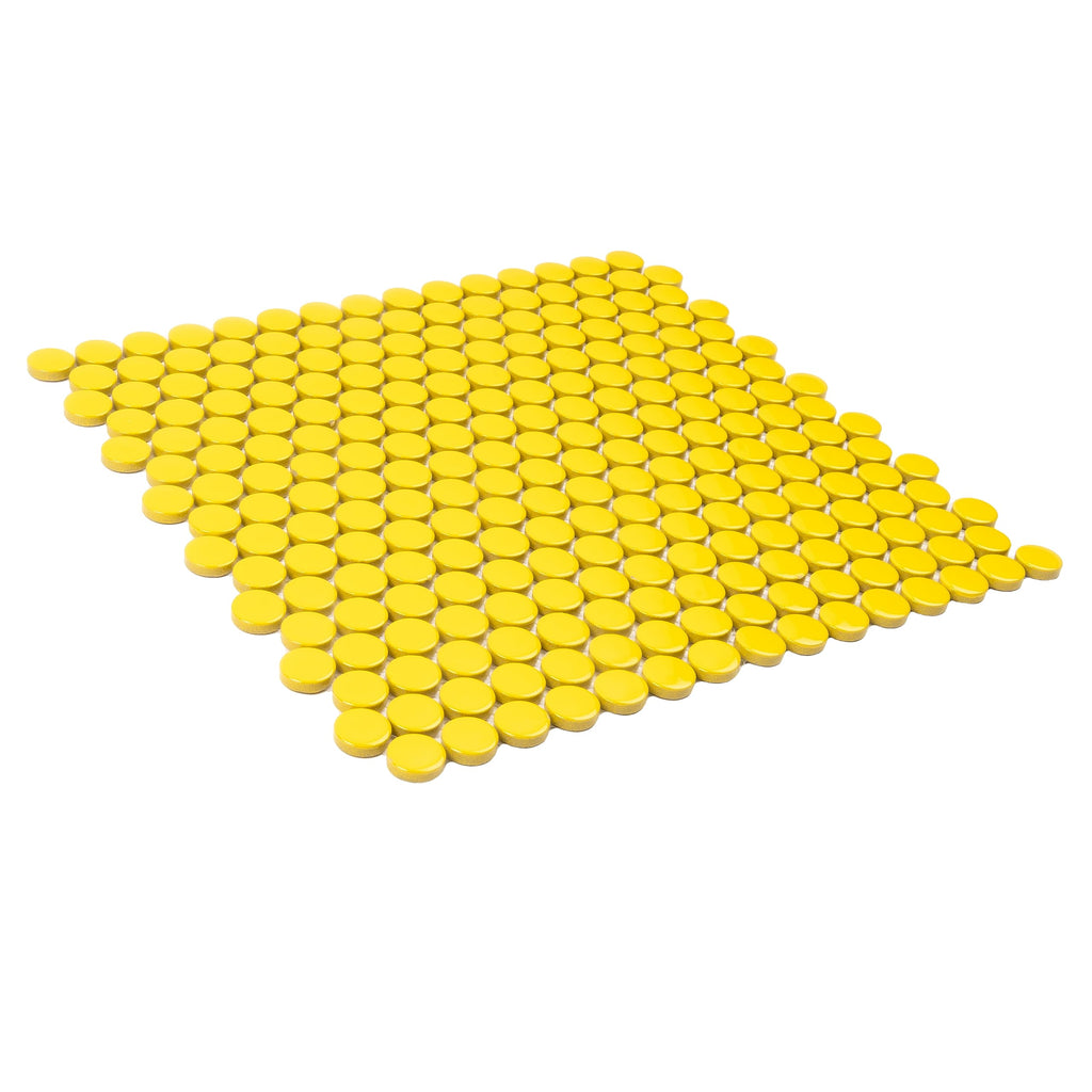 Penny Round Porcelain Tile Yellow 12x12 Glossy 9.87 sq ft/case 10-Pack