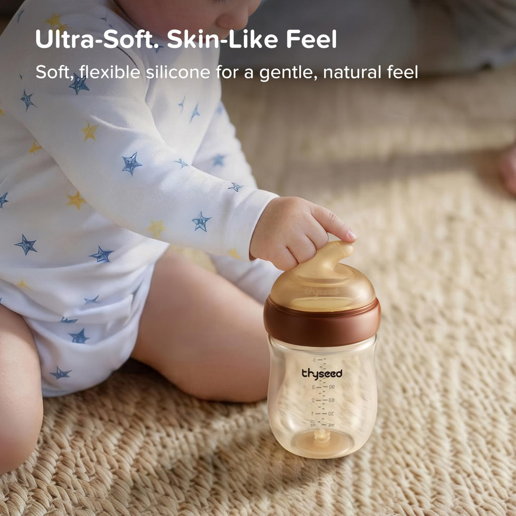 Anti-Colic Glass Baby Bottle for Breastfed Infants, Natural Feeding, Breast-Like Newborn Extra Slow Flow Nipple