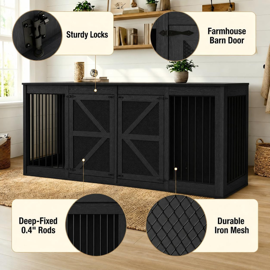 Double Dog Crate, Dog Kennel Furniture, TV Stand, Black