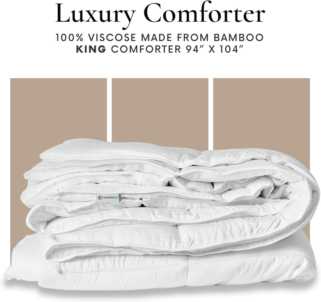 All Season King Comforter, 100% Viscose Made from Bamboo, Soft Quilted Down Alternative Duvet Insert