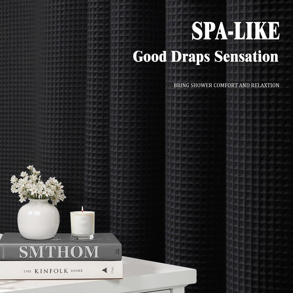 Stall Waffle Weave Shower Curtain Heavyweight Cotton Fabric Black 48Wx72L